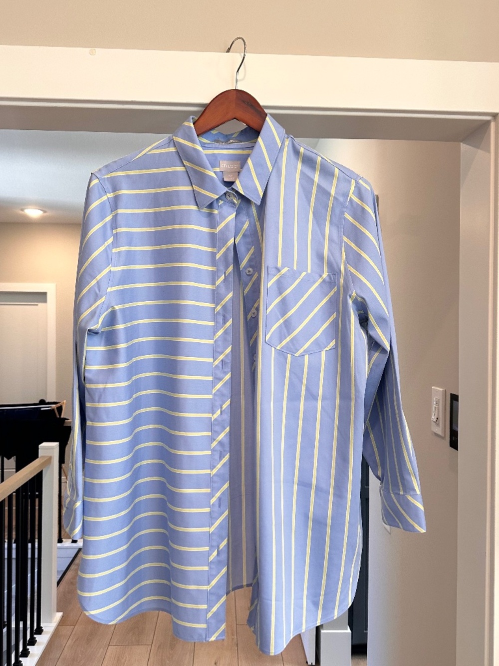 Chico's Blue and Yellow Striped Button Down